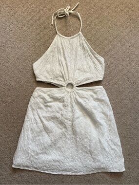 White Eyelet Halter Cutout Dress Beach Vacation Sundress Coastal Feminine Large
